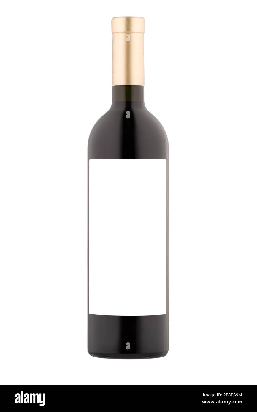 Red wine bottle isolated with blank label for your text or logo Stock Photo