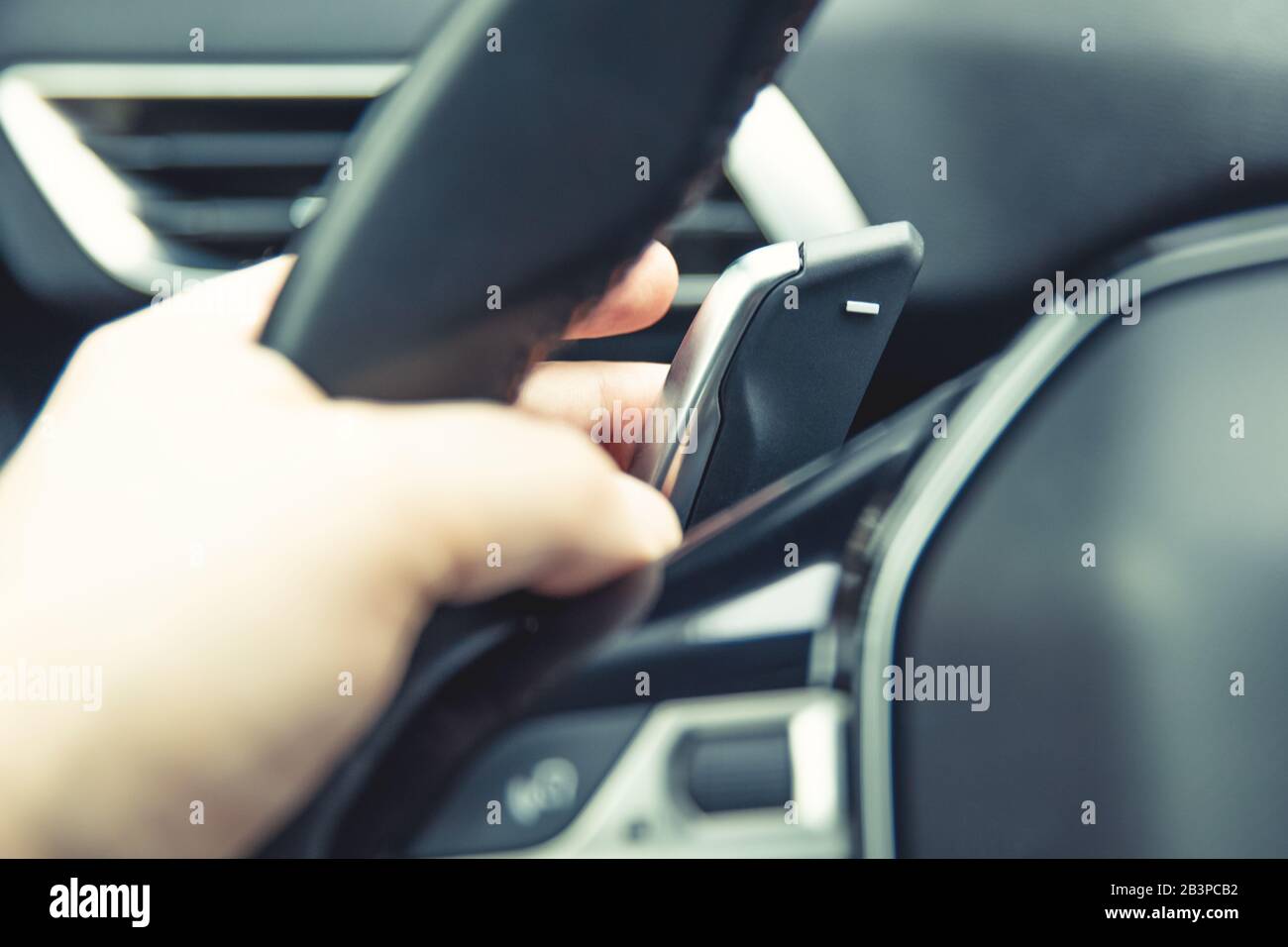 Gear down leverage in sequence gearbox in modern car. Stock Photo
