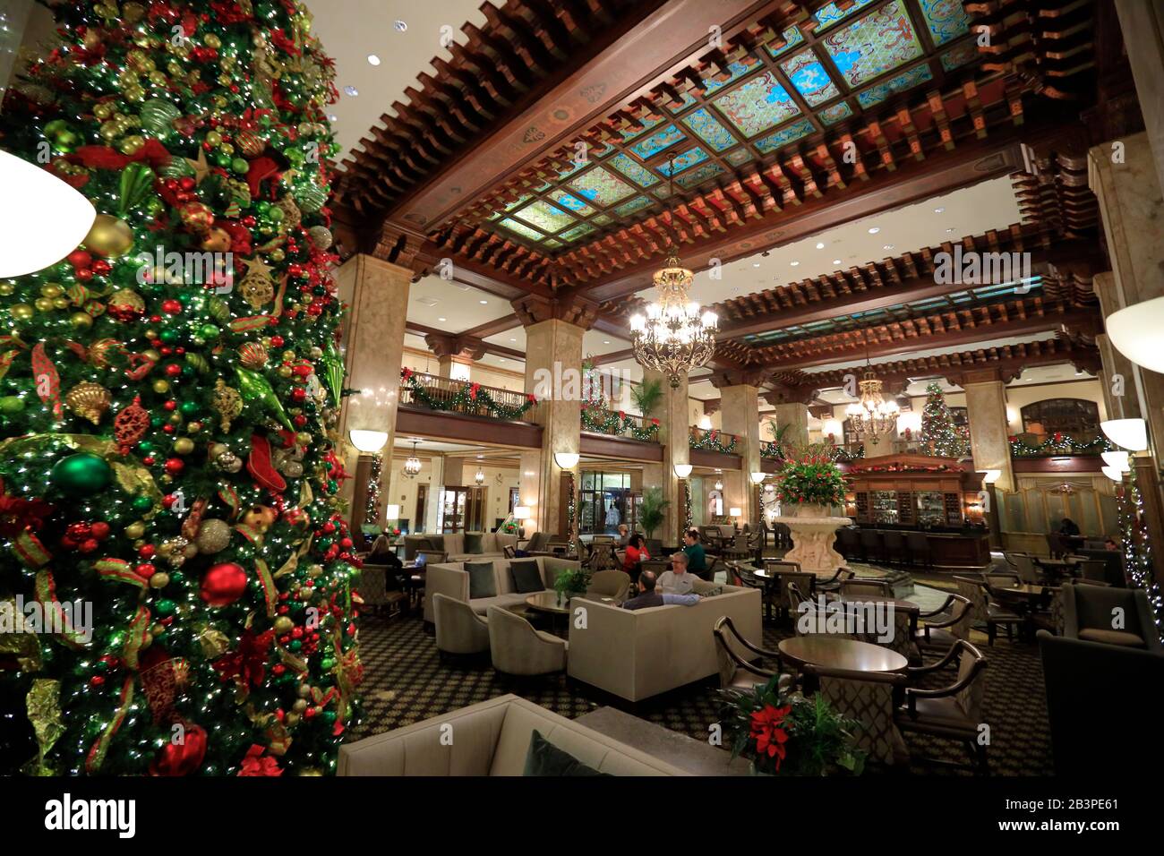 The lobby of the Peabody Hotel with Holiday season decoration.downtown