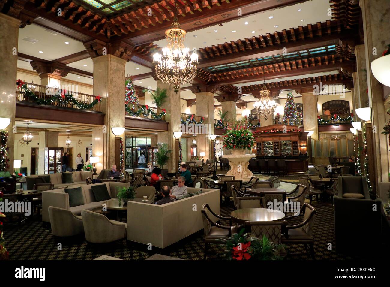 The lobby of the Peabody Hotel with Holiday season decoration and the