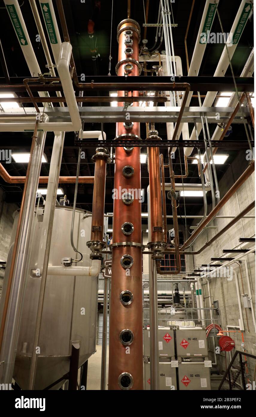 Copper stills inside Old Dominick distillery.Downtown Memphis.Tennessee