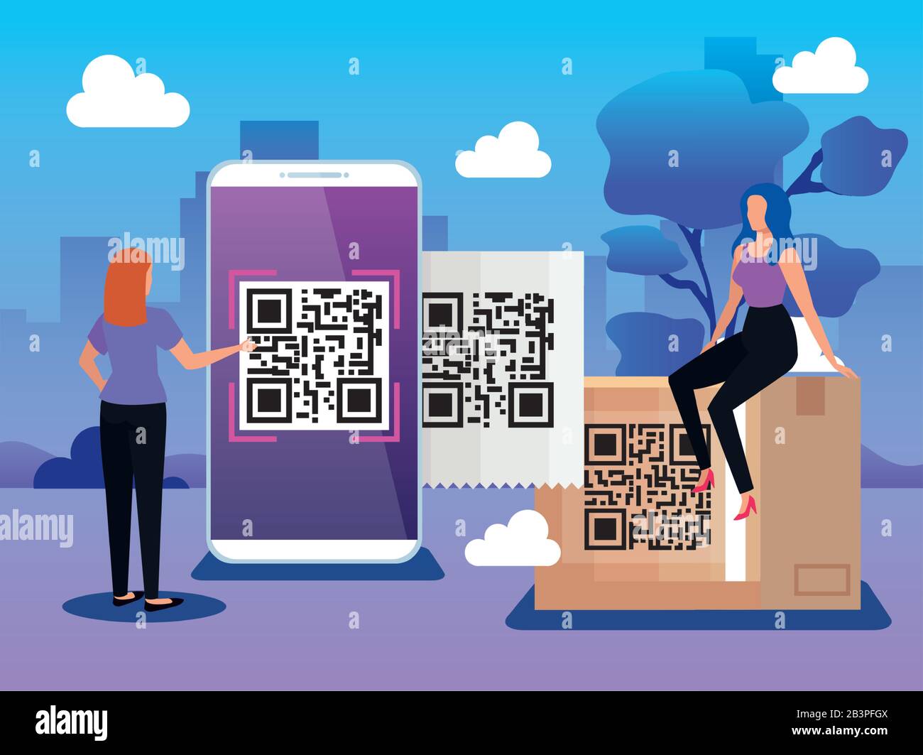 Lady scan qr code Stock Vector Images - Alamy