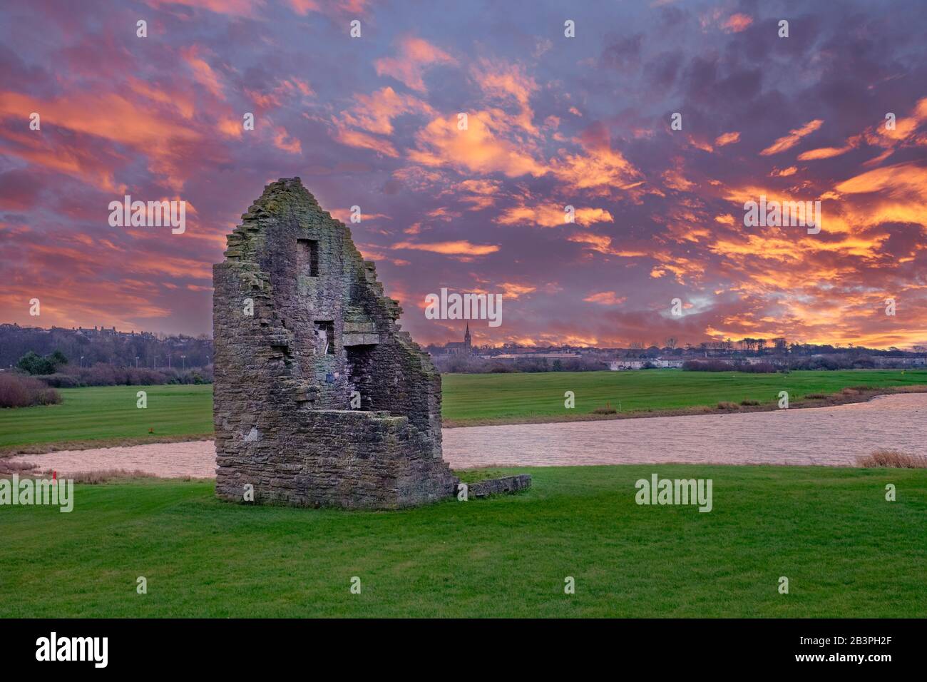 The remains of the old Engine House that served Auchenharvie Colliery in the Ayrshire town of Ardeer in Stevenston North Ayrshire Scotland. at sunset Stock Photo