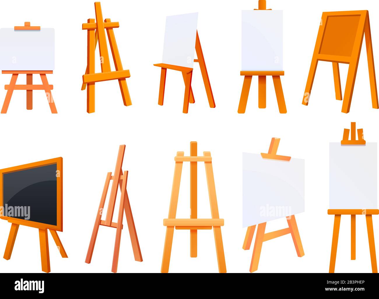 Easel icons set. Cartoon set of easel vector icons for web design Stock