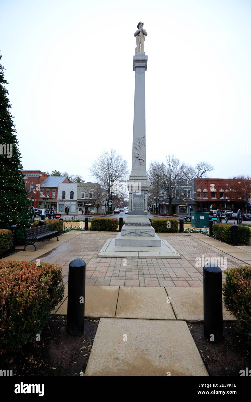 The Confederate Monument aka 'Chip' or Our Confederate Soldiers in historic downtown.Franklin.Tennessee.USA Stock Photo