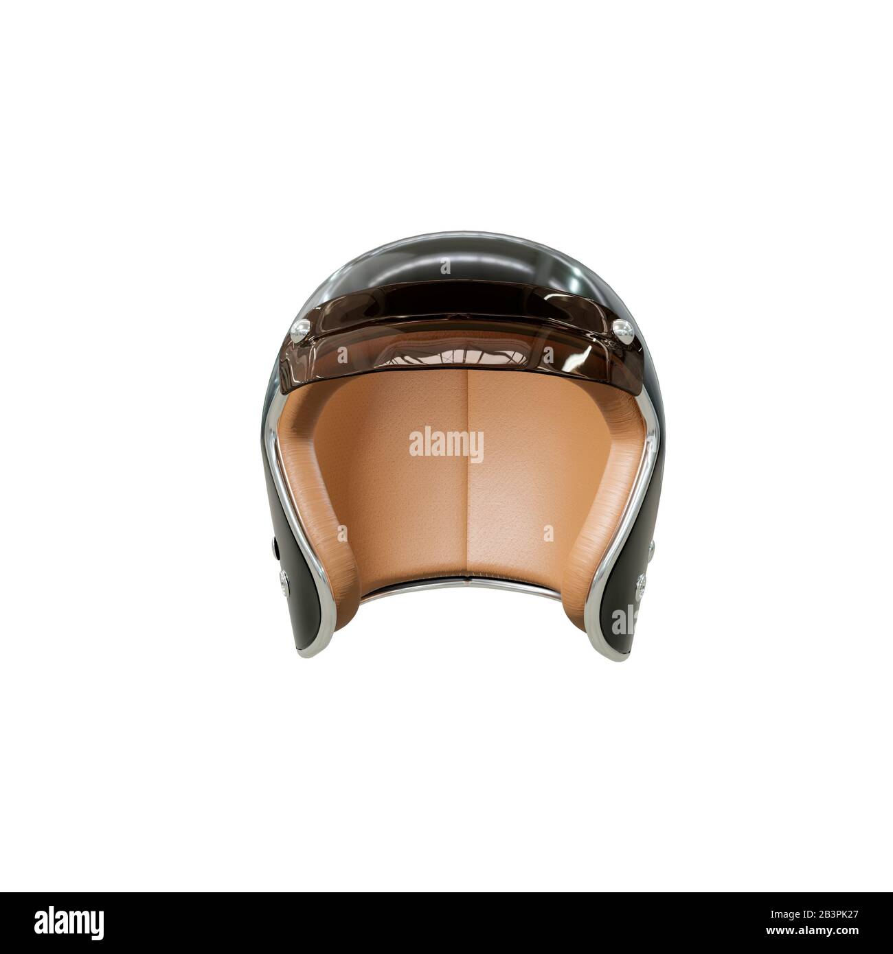 Helmet for a motorcycle life safety accessory black with a plastic visor and leather inside. Isolate on a white background view from the front. Pho Stock Photo Alamy