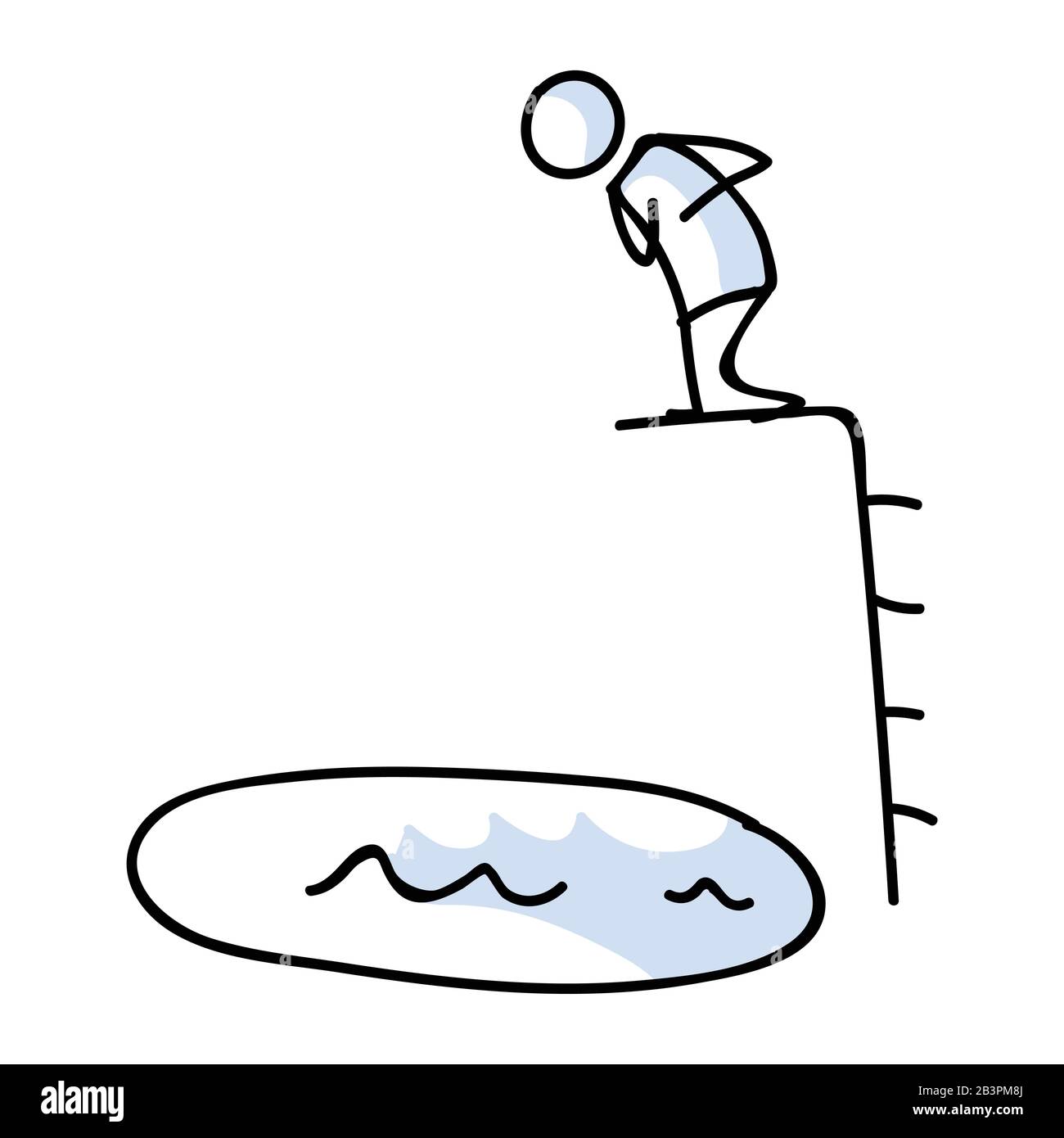 Cute stick figure standing on diving board vector clipart.Courageous