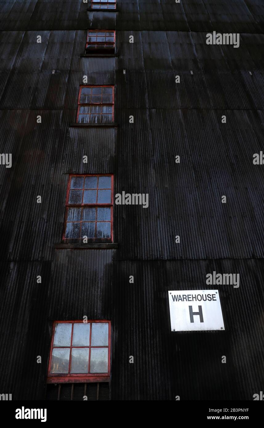 exterior view of a whiskey warehouse rack house in Barton 1792 distillery. Bardstown.Kentucky.USA Stock Photo