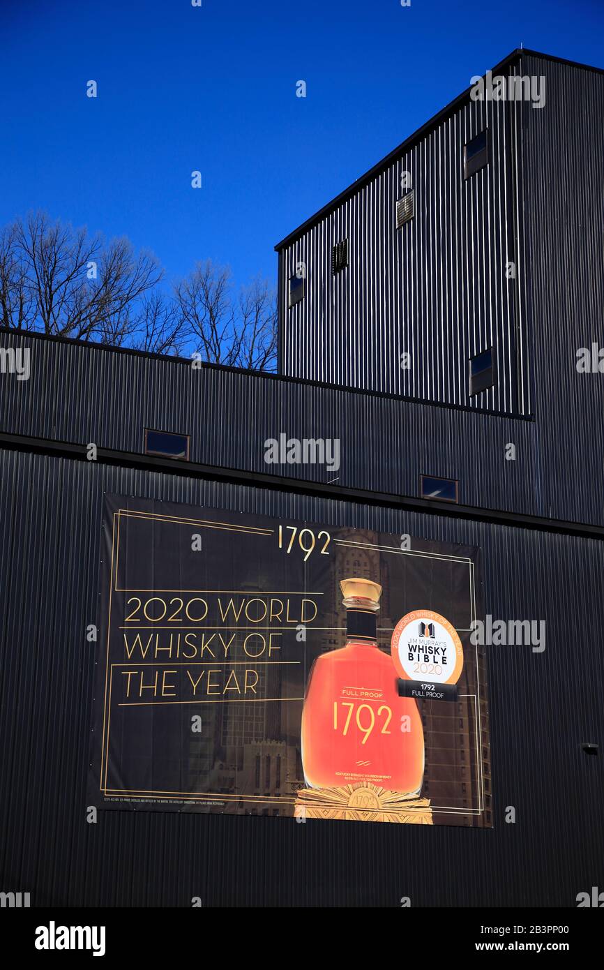 A building of Barton 1792 distillery with their 1792 Bourbon Whiskey advertising.Bardstown.Kentucky.USA Stock Photo