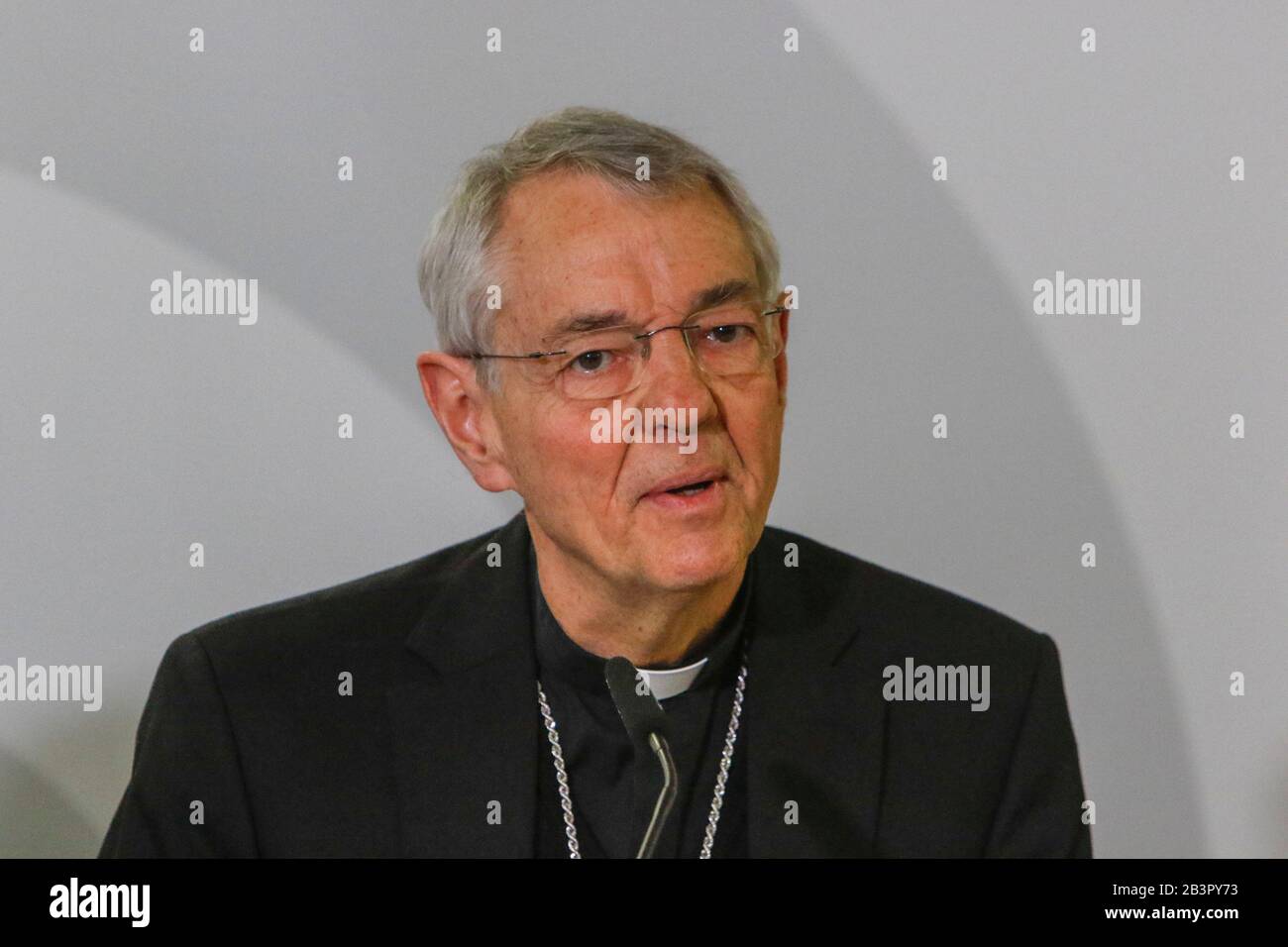 Ludwig Schick, the Roman Catholic Archbishop of Bamberg and chairman of the Committee for International Church Affairs of the German Bishops' Conference, speaks at a press conference. The results of the Amazon synod were discussed at a press conference during the Spring Plenary Session of the German Bishops’ Conference in Mainz, Germany on March 4, 2020. (Photo by Michael Debets/Pacific Press/Sipa USA) Stock Photo