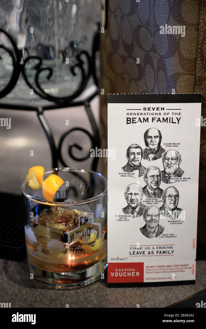 A glass of Old Fashioned whiskey cocktail served in the bar in Jim Beam