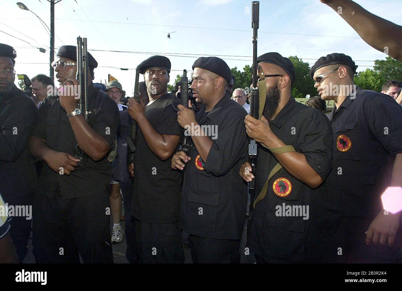 Huntsville, Texas USA, 22JUN00 USA: Protesters rally outside the Walls Unit of the Texas Department of Corrections on the day of the execution of convicted murderer Gary Graham. These are the New Black Panthers from Houston. ©Bob Daemmrich Stock Photo