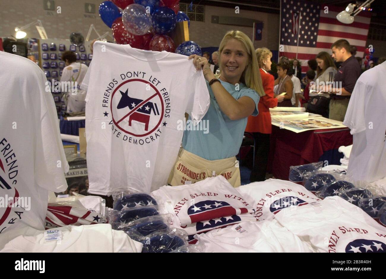 Philadelphia, Pennsylvania USA, August 2000: Novelty t-shirt for sale at souvenir shop at Republican National Convention. ©Bob Daemmrich Stock Photo