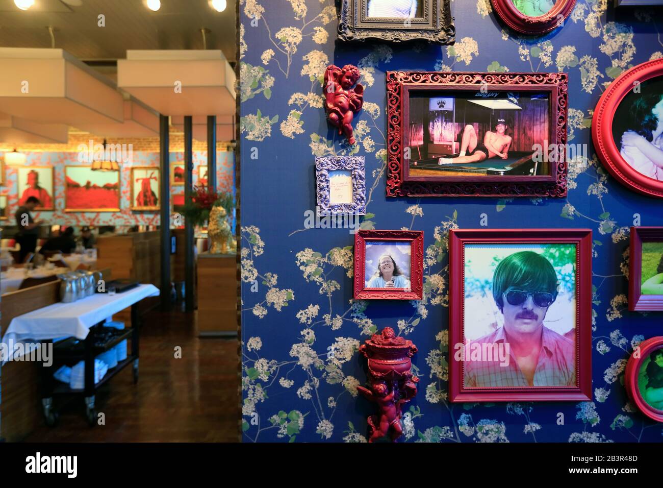 Interior view of Proof on Main the restaurant decorated with contemporary art works in 21C Museum Hotel.Louisville.Kentucky.USA Stock Photo