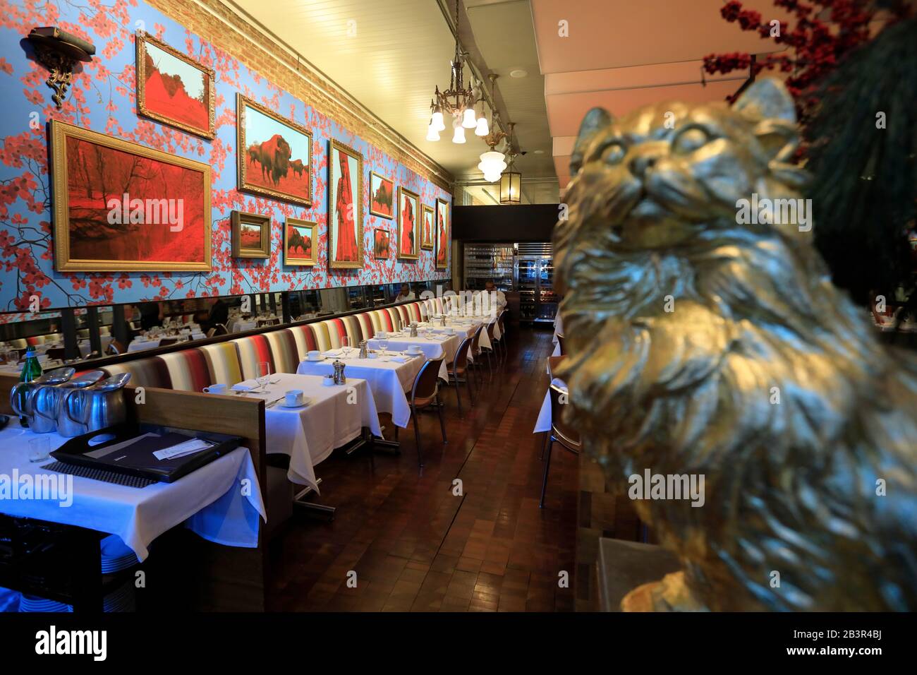 Interior view of Proof on Main the restaurant decorated with contemporary art works in 21C Museum Hotel.Louisville.Kentucky.USA Stock Photo