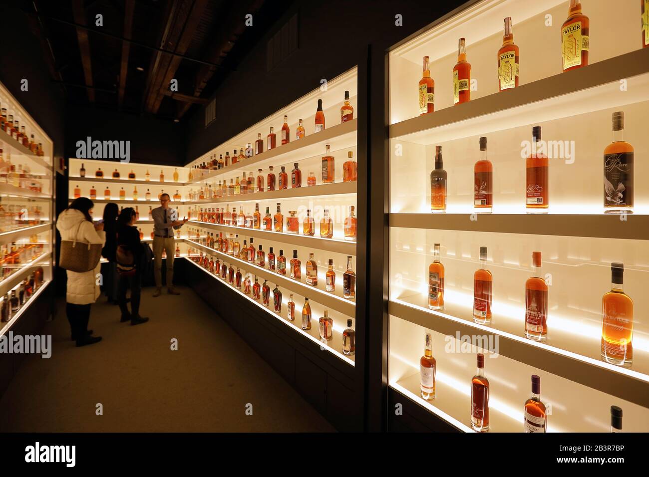 Visitors in the Bottle Hall will showcase every brand of bourbon currently produced in the state of Kentucky.Frazier History Museum.Louisville.Kentucky.USA Stock Photo