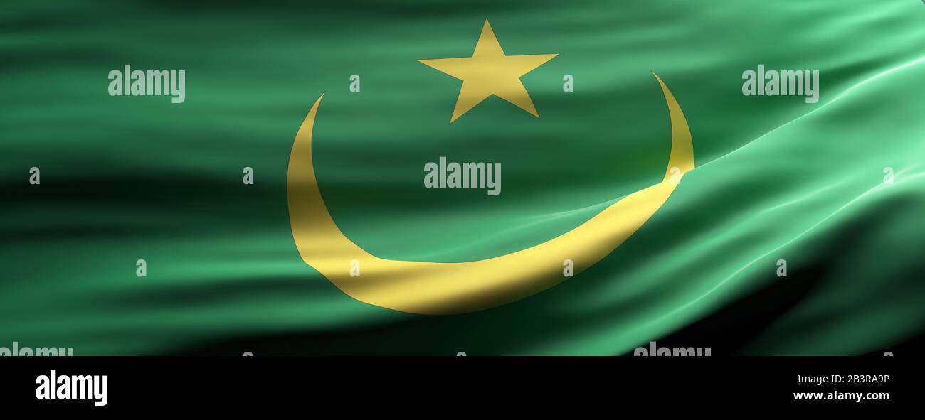 Mauritania Sign Symbol Mauritanian National Flag Waving Texture Background Banner 3d 8918