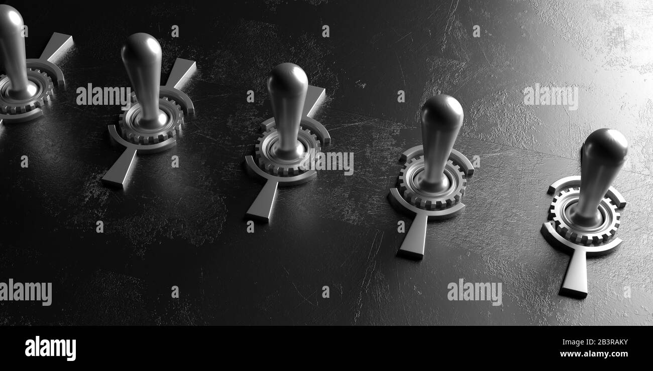 On off switch control panel. Retro electric switch line against old