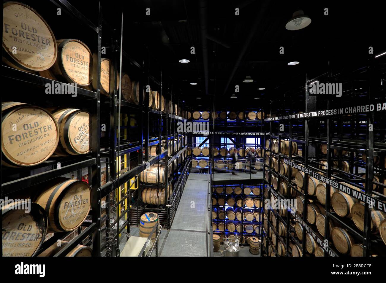 Rack house Bourbon whiskey warehouse of Old Forester Distilling Co in Whiskey Row.Louisville.Kentucky.USA Stock Photo