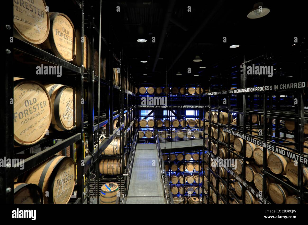 Rack house Bourbon whiskey warehouse of Old Forester Distilling Co in Whiskey Row.Louisville.Kentucky.USA Stock Photo