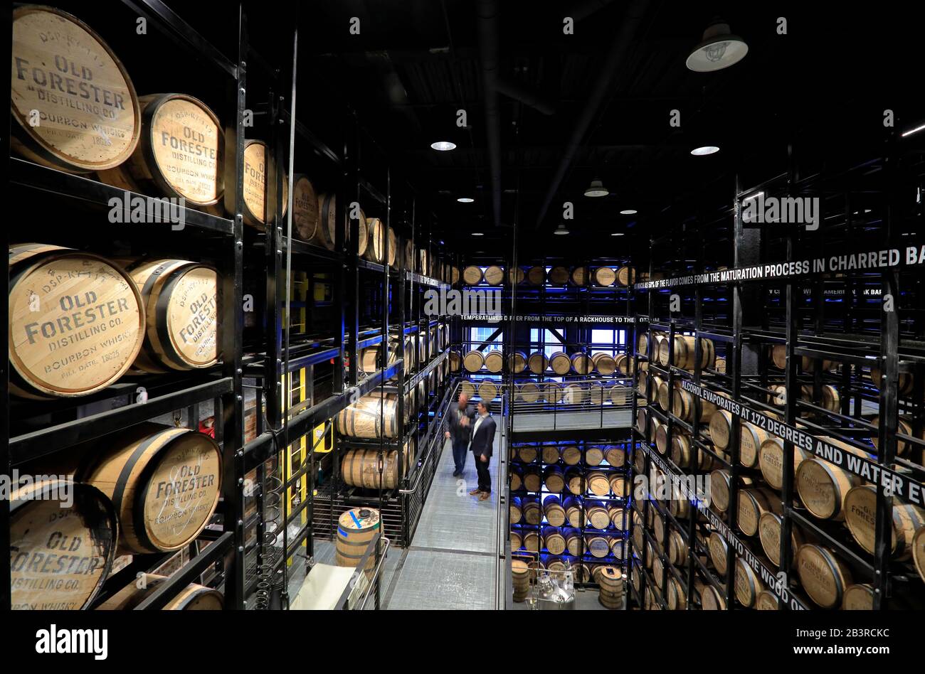 Rack house Bourbon whiskey warehouse of Old Forester Distilling Co in Whiskey Row.Louisville.Kentucky.USA Stock Photo
