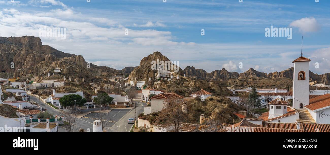 Guadix, Spain - January 10, 2020: Cave buildings, province Granada, Andalusia Stock Photo