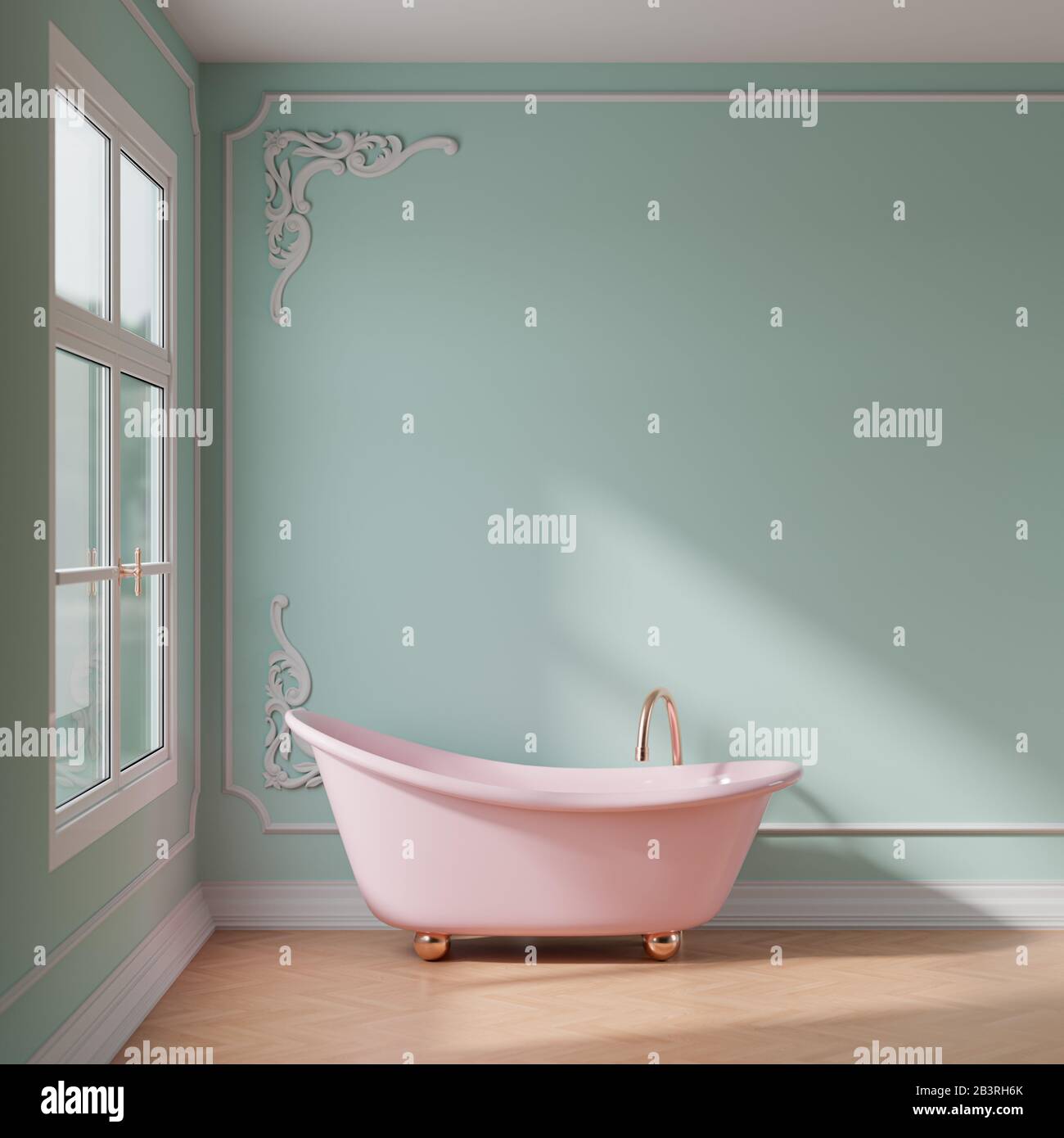 Bathroom with pink bathtub rendering Stock Photo Alamy