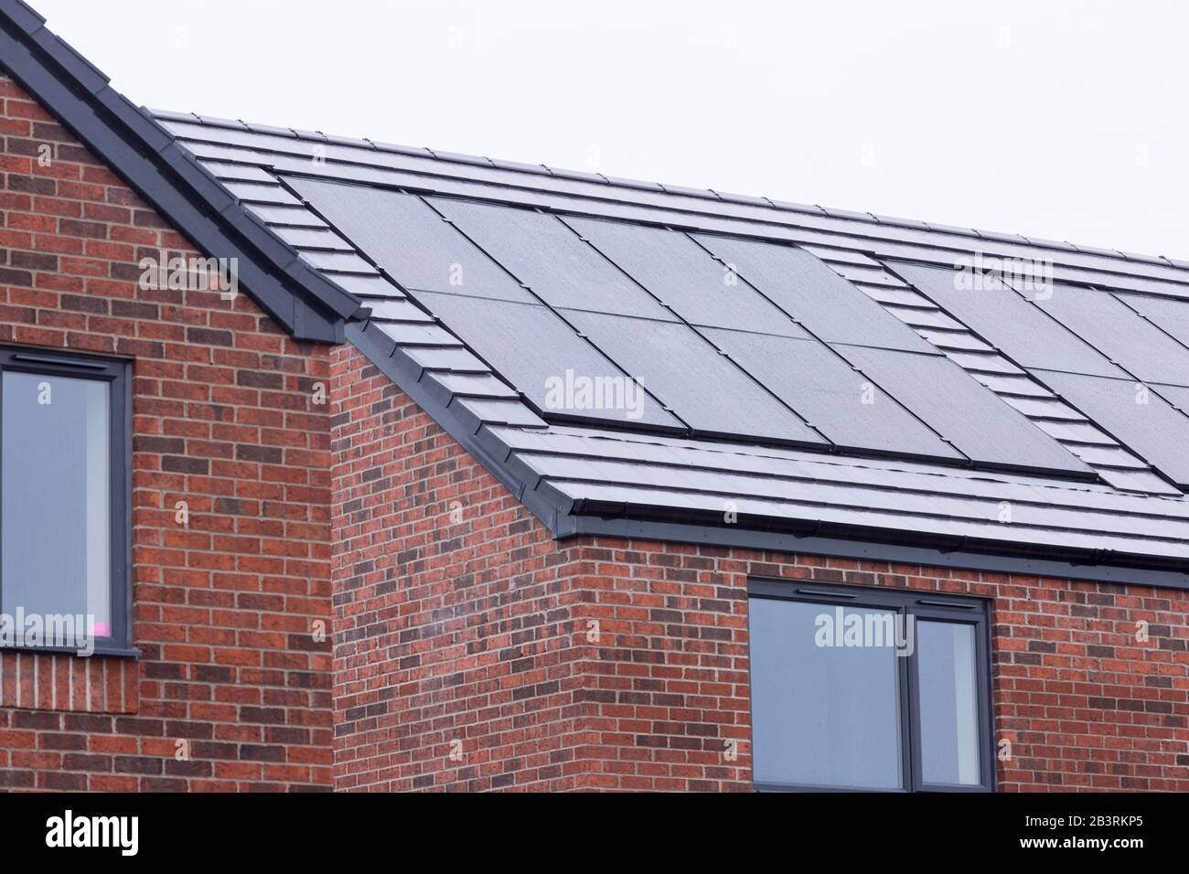 Solar panels on a new build property in Manchester England Stock Photo