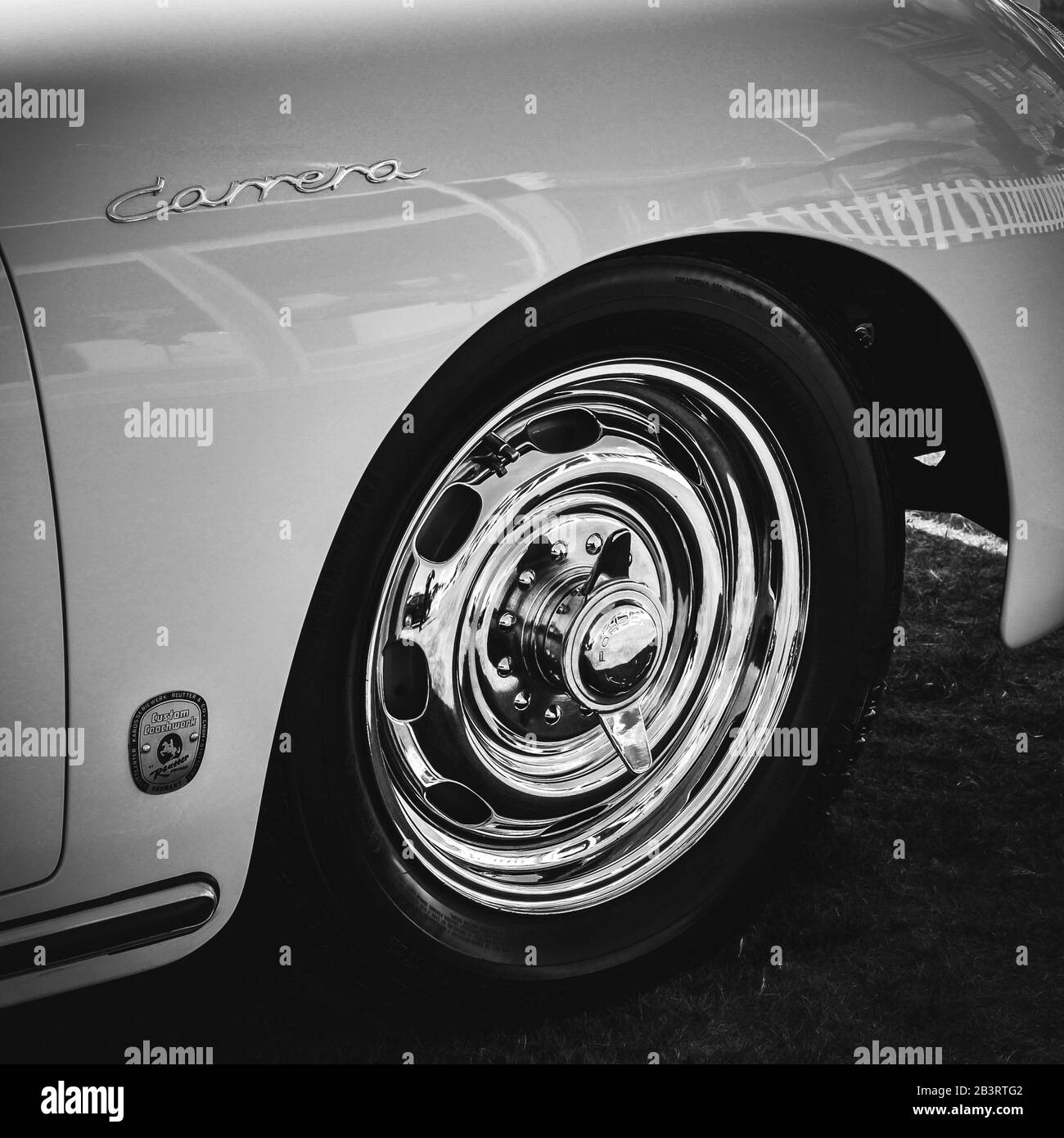 Porsche 356A Coupe Chrome Front Wheel taken at Salon Prive at Blenheim Palace in August 2018 Stock Photo