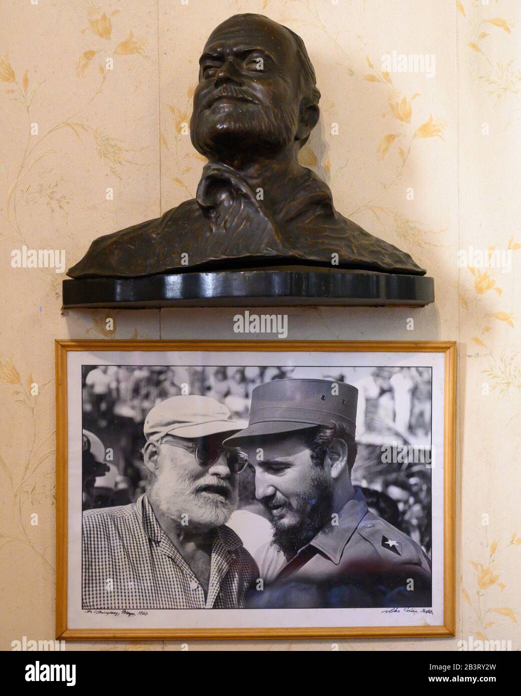 Close-up of a photograph of Fidel Castro with American Writer Ernest Hemingway, El Foridita, Havana, Cuba Stock Photo