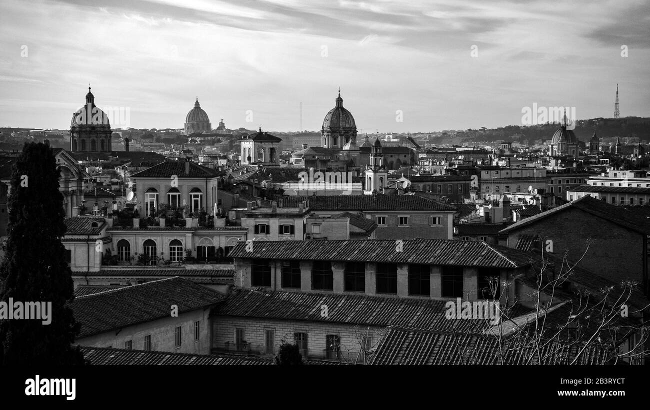 Rome, Italy, Europe: panoramic image of the center of Rome from Caffarelli terrace of the Campidoglio Stock Photo