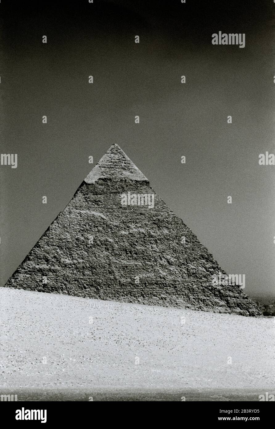 Black And White Travel Photography - Pyramid of Khafre at the Pyramids of Giza in Cairo in Egypt in North Africa Middle East - Ancient History Stock Photo