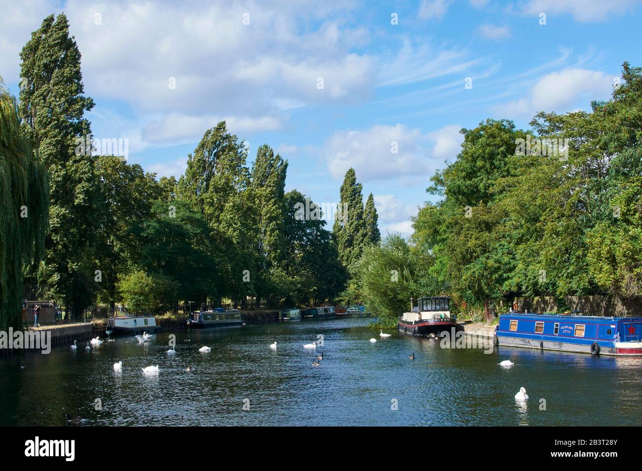 The River Lea near Markfield Park, South Tottenham, North London UK Stock Photo