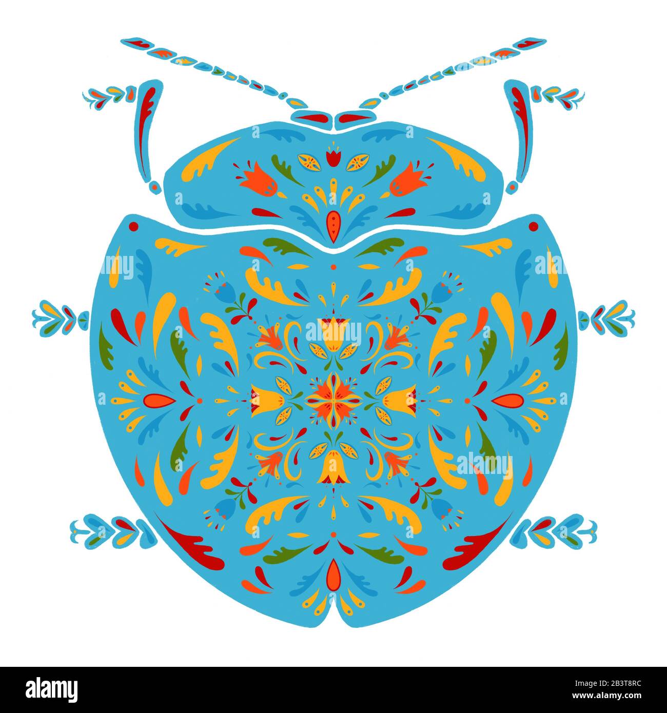 Cyrtonota sexpustulata. An illustration, a graphic with the light blue beetle isolated on a white background. Ornamental, ornately decorated beetle. Stock Photo