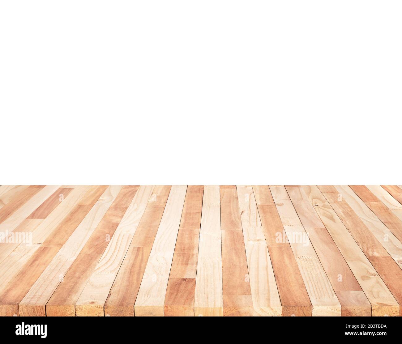 Selective focus of wood table top texture on white background.For create product display or design key visual layout.clipping path Stock Photo