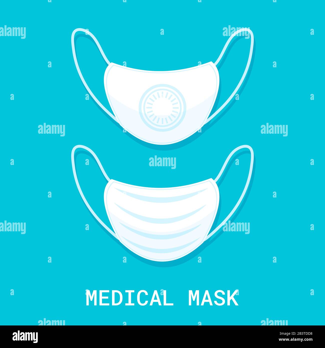 Medical shielding bandage on blue background. Surgical mask to cover the mouth and nose. Protection concept. Vector illustration Stock Vector