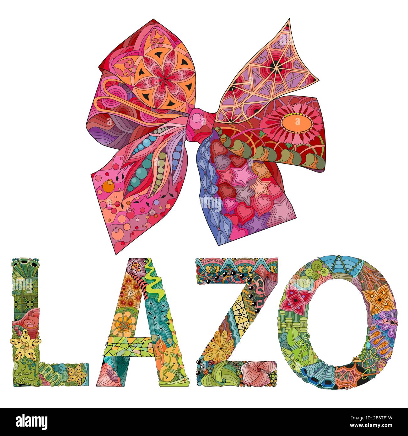 Bow in Spanish Zentangle stylized bowknot with word LAZO. Hand Drawn