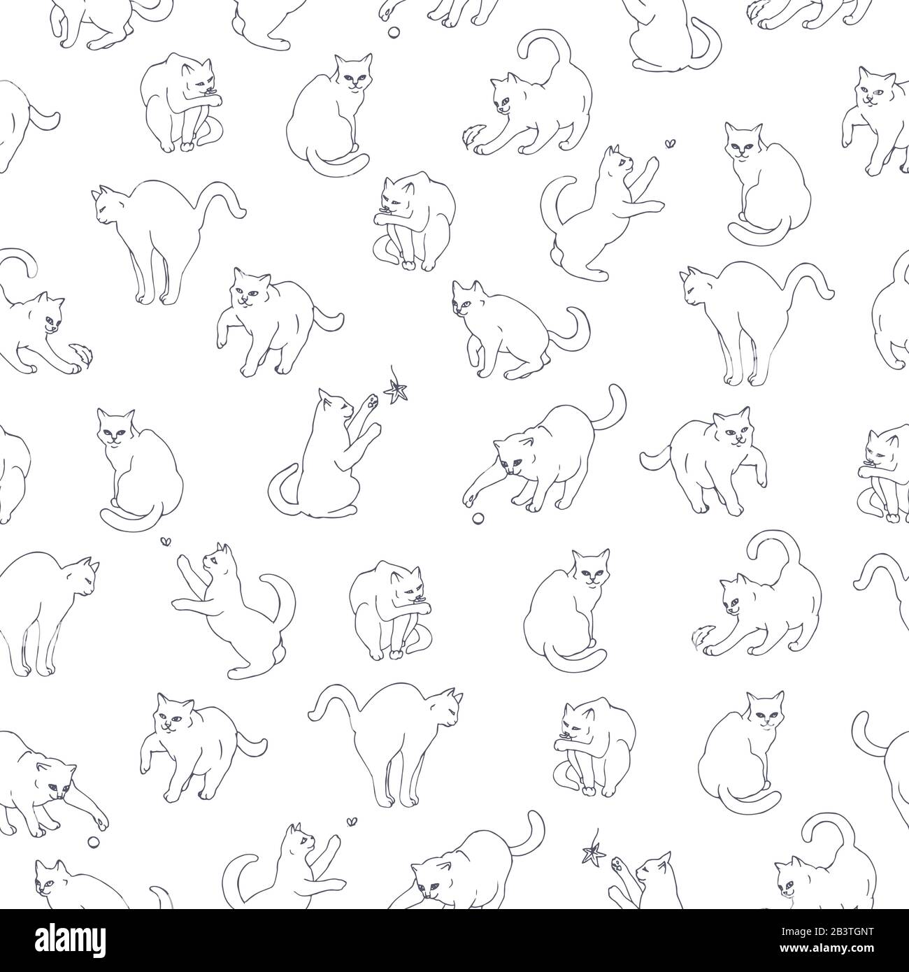 Seamless pattern based on hand drawn playful cats. Stock Vector