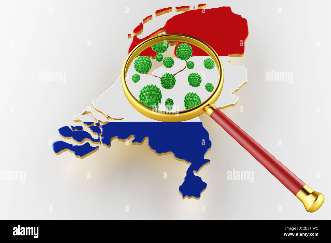 Virus 2019-ncov, Flur or Coronavirus with Netherlands map. Coronavirus from china. 3D rendering Stock Photo
