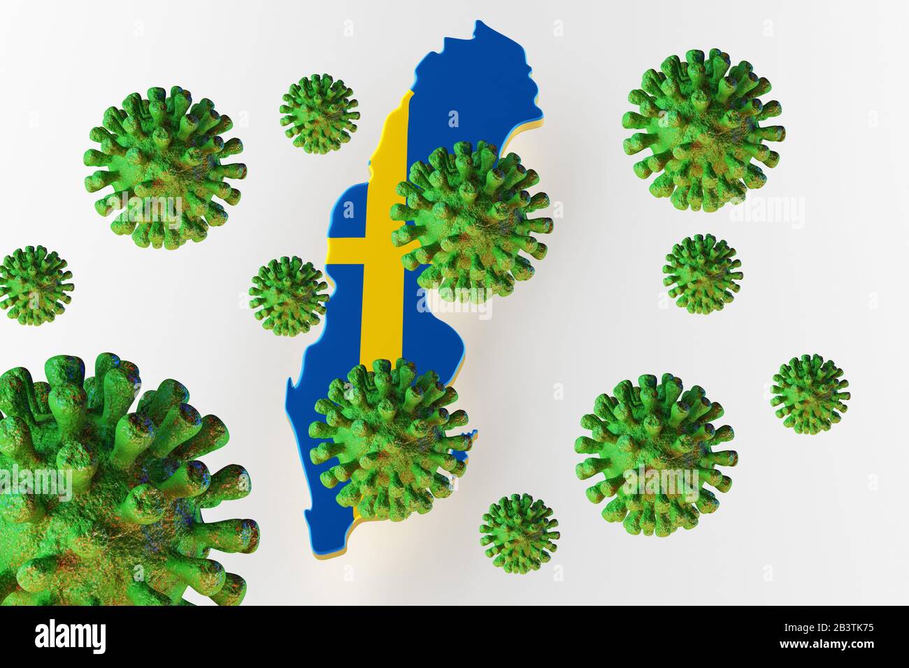 Virus 2019-ncov, Flur or Coronavirus with Sweden map. Coronavirus from china. 3D rendering Stock Photo