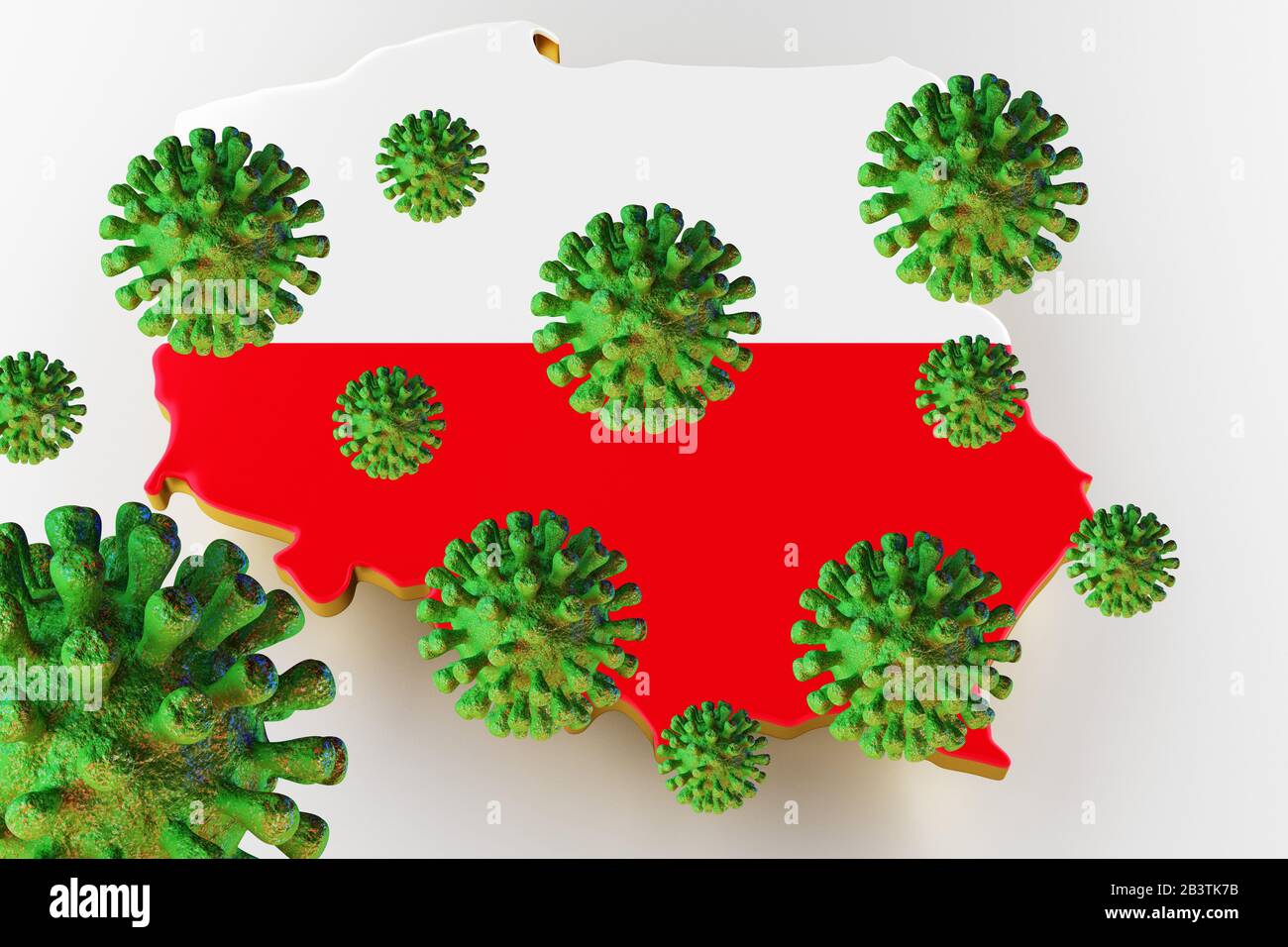 Virus 2019-ncov, Flur or Coronavirus with Poland map. Coronavirus from china. 3D rendering Stock Photo