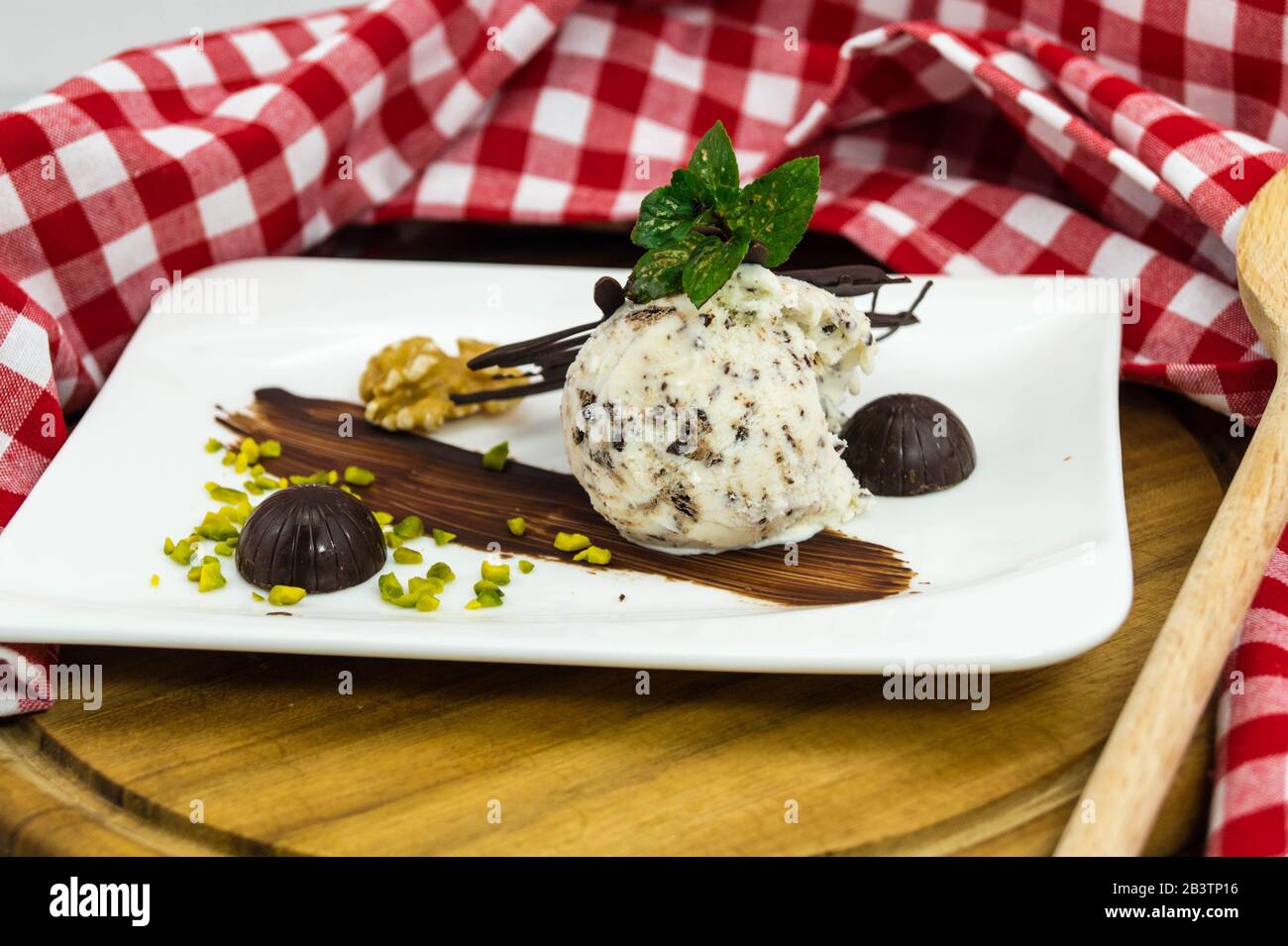 Stracciatella italian icecream with dark chocolate Stock Photo