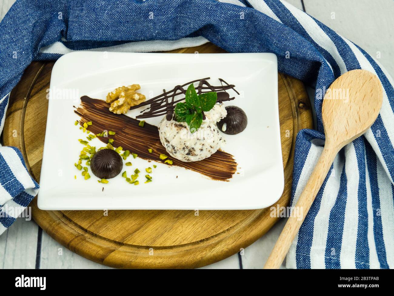 Stracciatella italian icecream with dark chocolate Stock Photo
