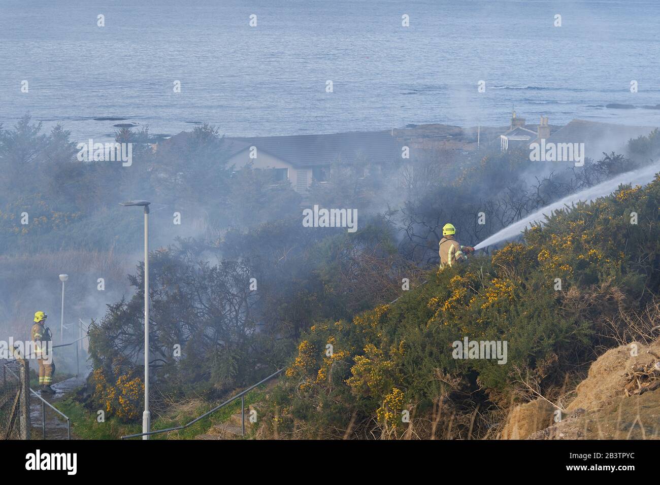 Buckpool Golf Club, Barhill Road, Buckie, Moray, UK. 5th Mar, 2020. UK,  AB56 1DU. This is a scene from a Gorse Fire between the Golf Club and the  A990 Road leading to