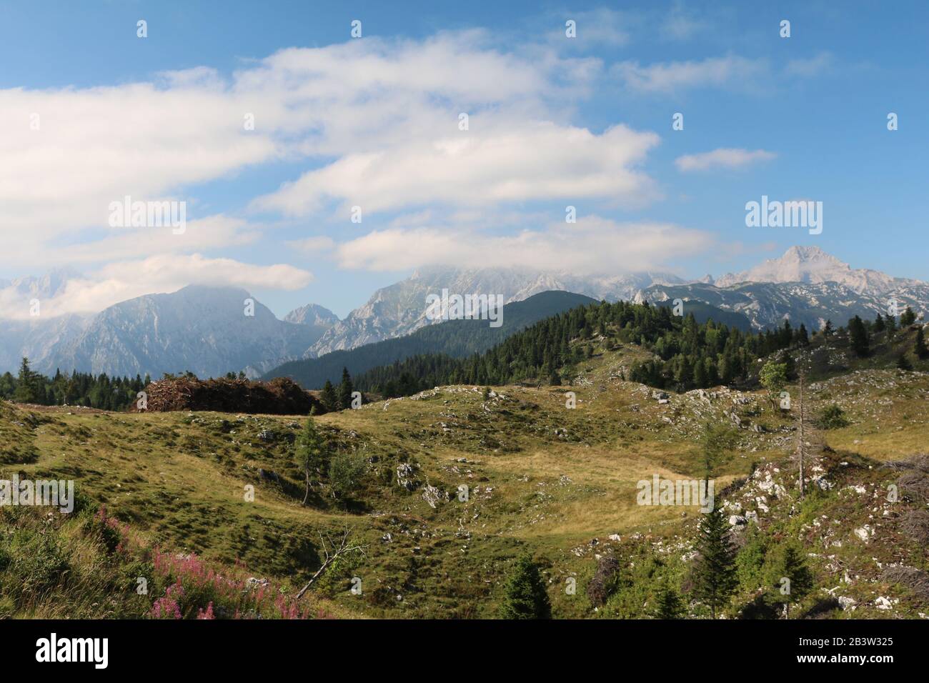 A mountain landscape in Velika Planina, Slovenia Stock Photo