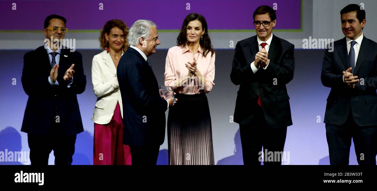 Madris, spain, 05/03/2020.- Ignacio Garralda, president of the Mutua Madrilena Foundation, receives the recognition of the ERDF for his support for the therapies of children with rare diseasesQueen of Spain Letizia, together with the Minister of Health, Salvador Illa, presides over the central act of World Rare Disease Day, which is celebrated with the motto 'Grow with you, our hope'. In the city of BBVA in Madrid with the assistance of the president of the Congress, Meritxell Batet; the Spanish Federation of Rare Diseases (Feder in Spanish), Juan Carrión, and that of BBVA, Carlos Torres. On F Stock Photo