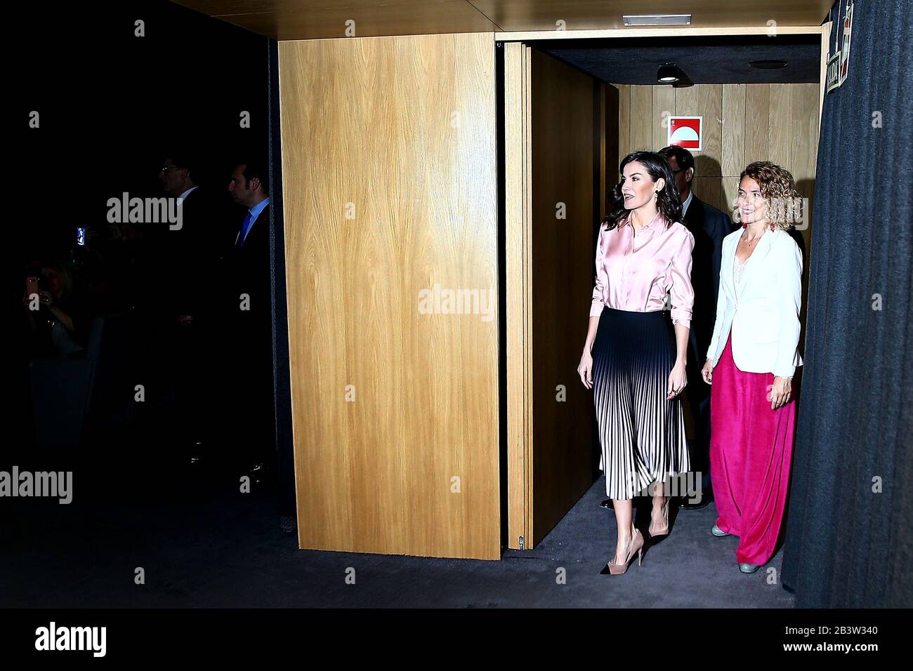 Madris, spain, 05/03/2020.- Queen Letizia (L) and Maritxel Batet President of ParliamentQueen of Spain Letizia, together with the Minister of Health, Salvador Illa, presides over the central act of World Rare Disease Day, which is celebrated with the motto 'Grow with you, our hope'. In the city of BBVA in Madrid with the assistance of the president of the Congress, Meritxell Batet; the Spanish Federation of Rare Diseases (Feder in Spanish), Juan Carrión, and that of BBVA, Carlos Torres. On Feder's 20th anniversary, the queen wanted to recognize the work of the 368 associations that make up the Stock Photo