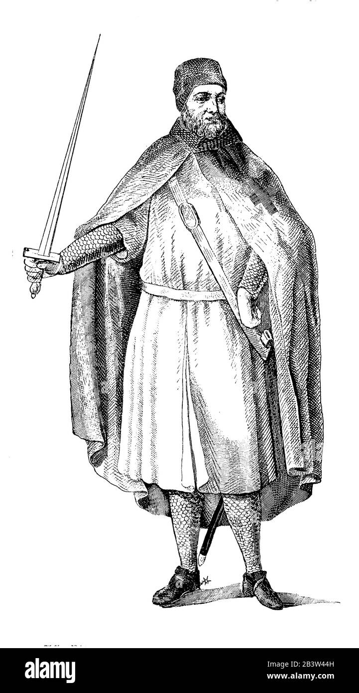 Templar in war dress, ,  (history book, 1902) Stock Photo
