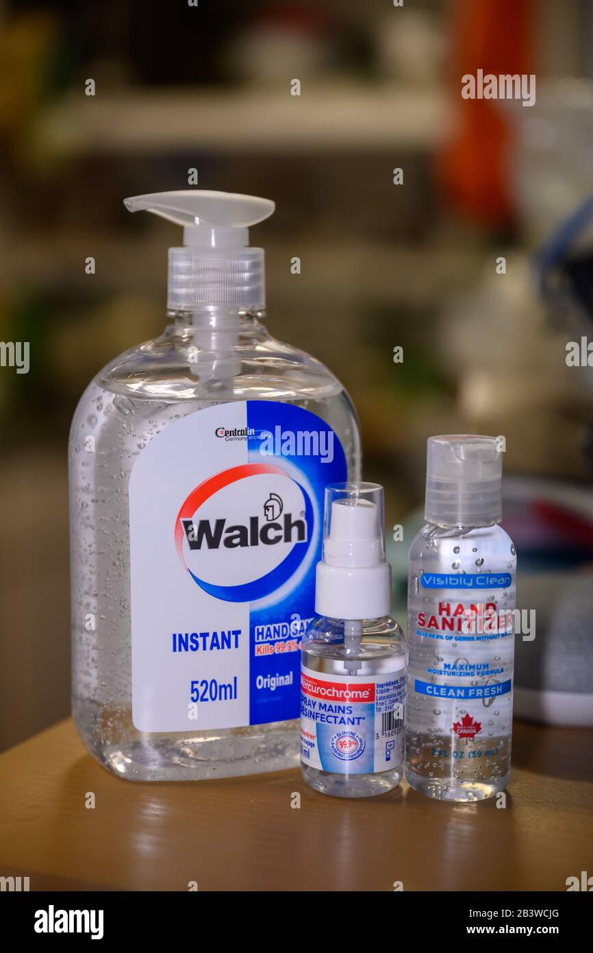 Hong Kong, China March 5,2020 Bottle of disinfectant alcohol at home