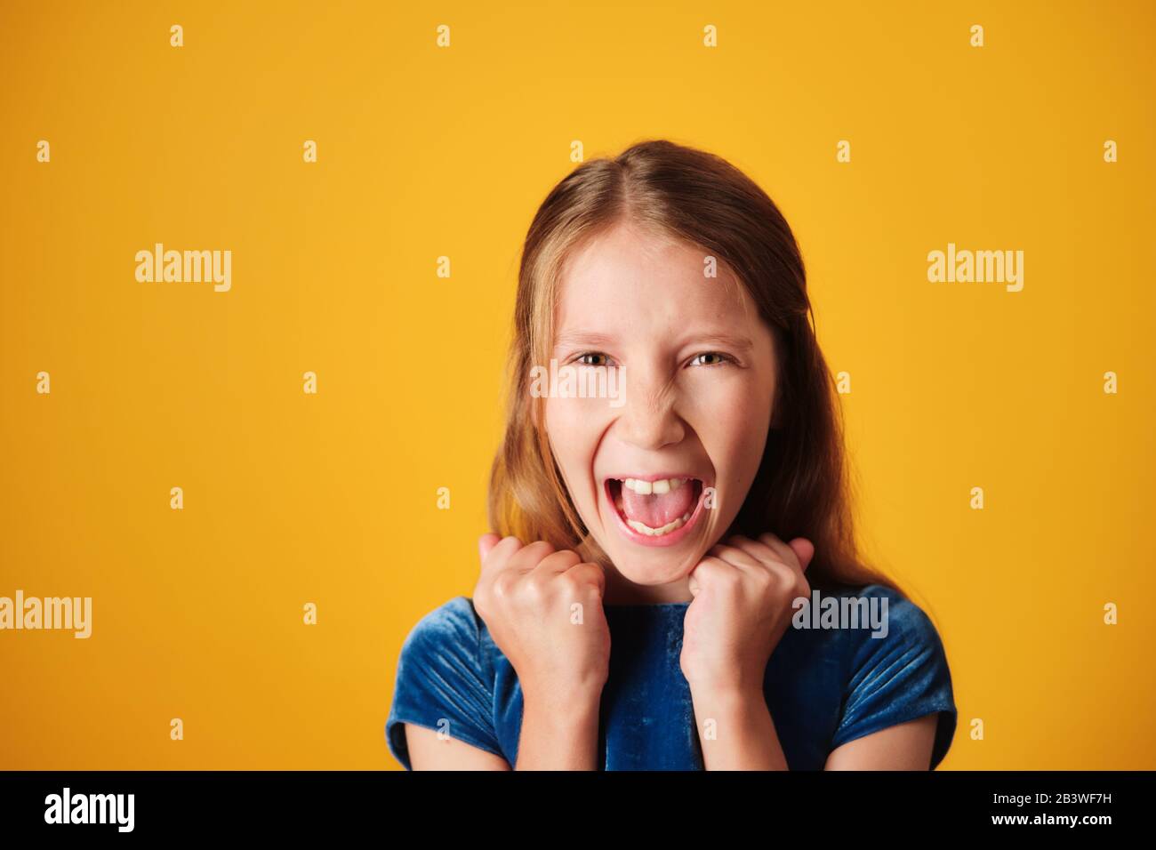 Portrait Of Angry Little Girl Screaming For Rage Stock Photo - Alamy